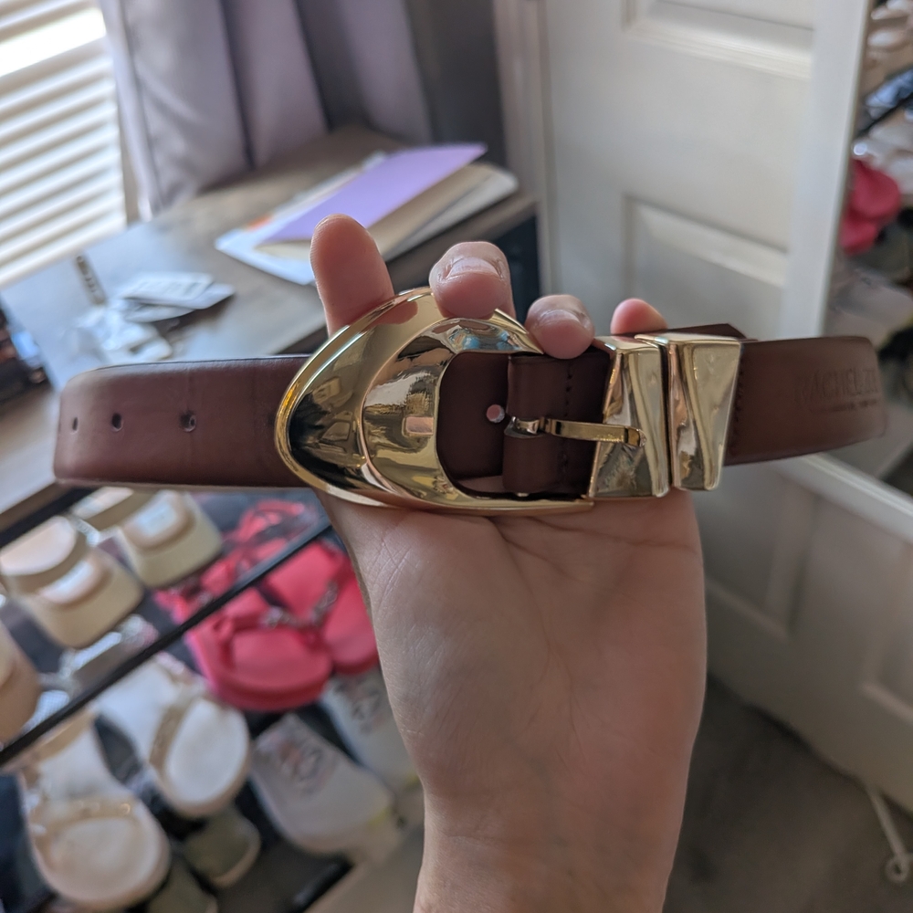 Rachel Zoe Tan Belt with Gold Buckle